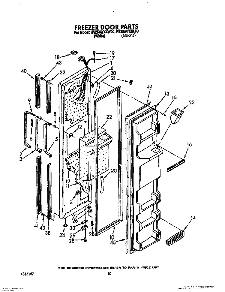FREEZER DOOR Diagram and Parts List for RS25AWXXW00  Roper Refrigerator
