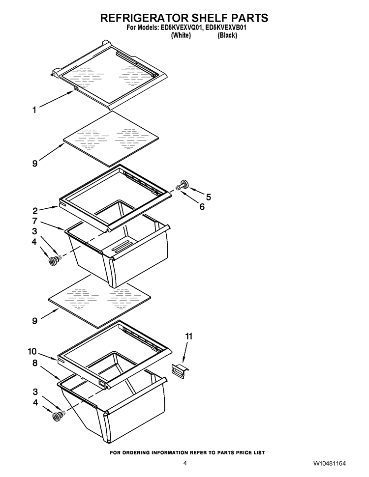 REFRIGERATOR SHELF PARTS Diagram and Parts List for ED5KVEXVB01  Whirlpool Refrigerator