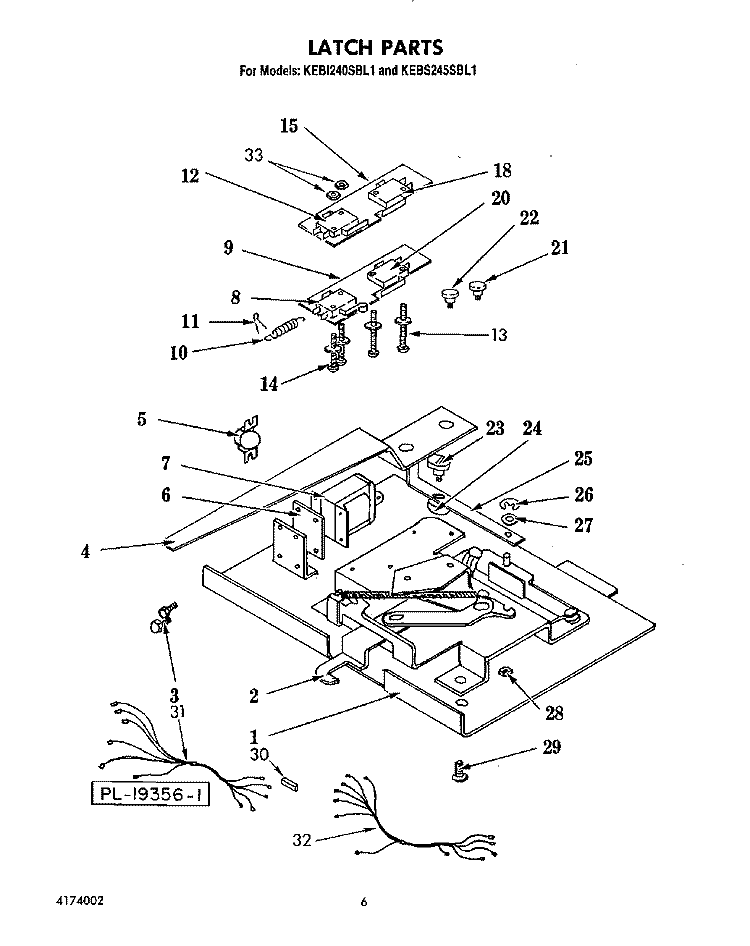 LATCH PARTS Diagram and Parts List for KEBI240SBL1  KitchenAid Wall Oven