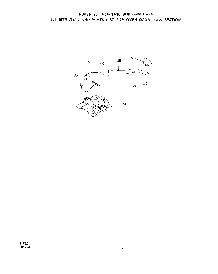 OVEN DOOR LOCK Diagram and Parts List for 2092B0A  Roper Range