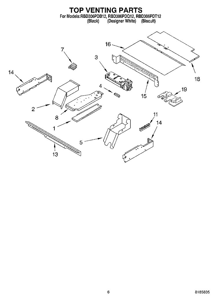TOP VENTING Diagram and Parts List for RBD306PDQ12  Whirlpool Wall Oven