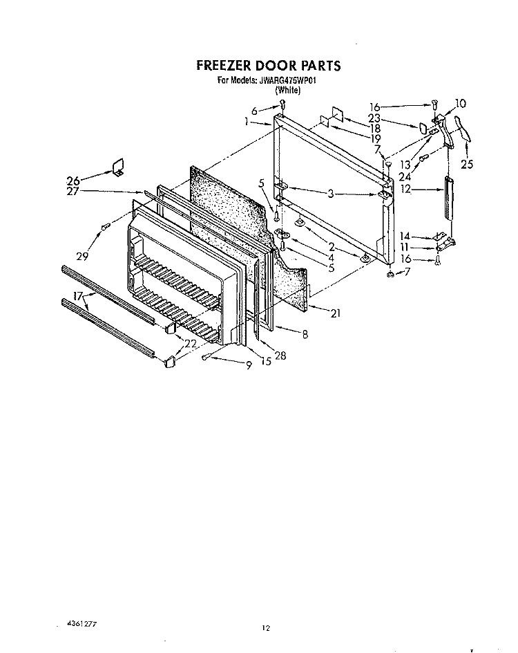 FREEZER DOOR Diagram and Parts List for JWARG475WP01  Whirlpool Refrigerator
