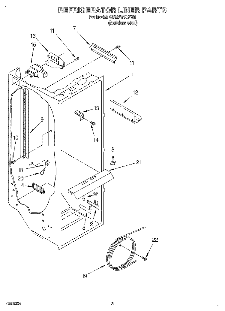 REFRIGERATOR LINER Diagram and Parts List for GD22SFXHS00  Whirlpool Refrigerator