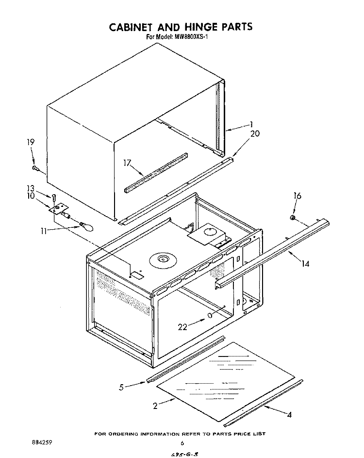 CABINET AND HINGE Diagram and Parts List for MW8800XS1  Whirlpool Microwave