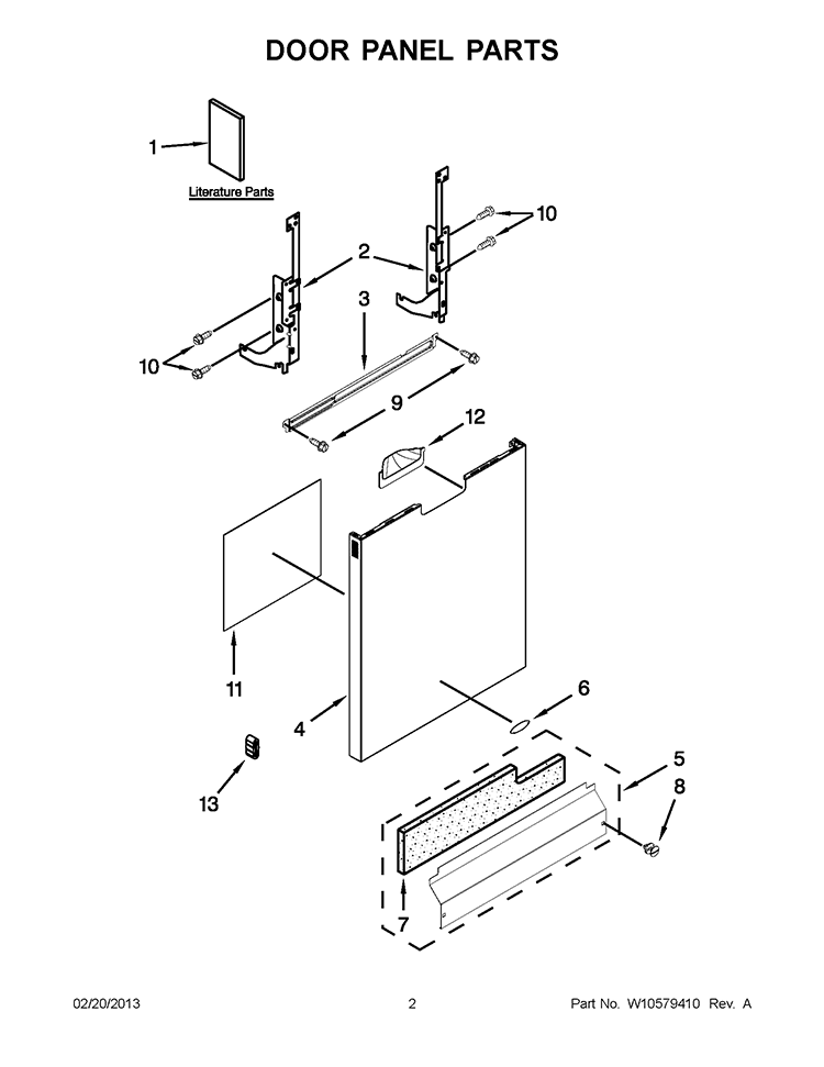 DOOR PANEL PARTS Diagram and Parts List for 7WDF530PAYM4  Whirlpool Dishwasher