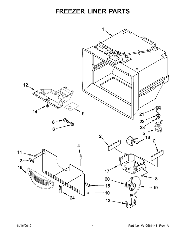 FREEZER LINER PARTS Diagram and Parts List for EB9FVBLWS06  Whirlpool Refrigerator