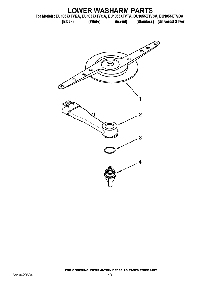 LOWER WASHARM PARTS Diagram and Parts List for DU1014XTXQ3  Whirlpool Dishwasher