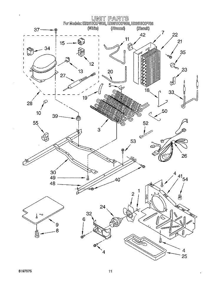 UNIT Diagram and Parts List for ED20TKXFN05  Whirlpool Refrigerator