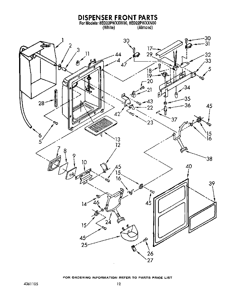DISPENSER FRONT Diagram and Parts List for 8ED22PWXXN00  Whirlpool Refrigerator