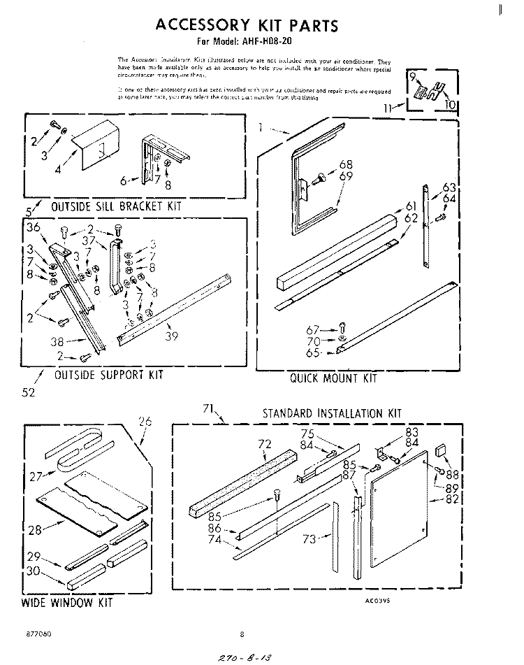 ACCESSORY KIT Diagram and Parts List for AHFH0820  Whirlpool Air Conditioner