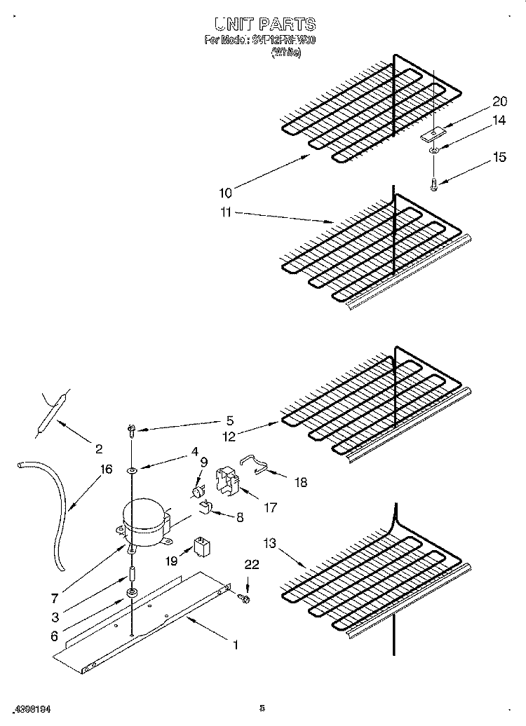 UNIT Diagram and Parts List for SVF12FRHW00  Whirlpool Freezer