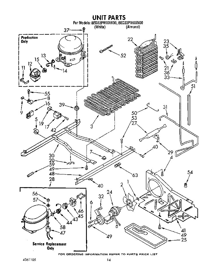 UNIT Diagram and Parts List for 8ED22PWXXN00  Whirlpool Refrigerator
