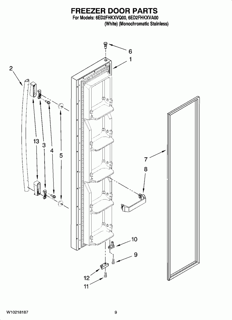 FREEZER DOOR PARTS Diagram and Parts List for 6ED2FHKXVA00  Whirlpool Refrigerator