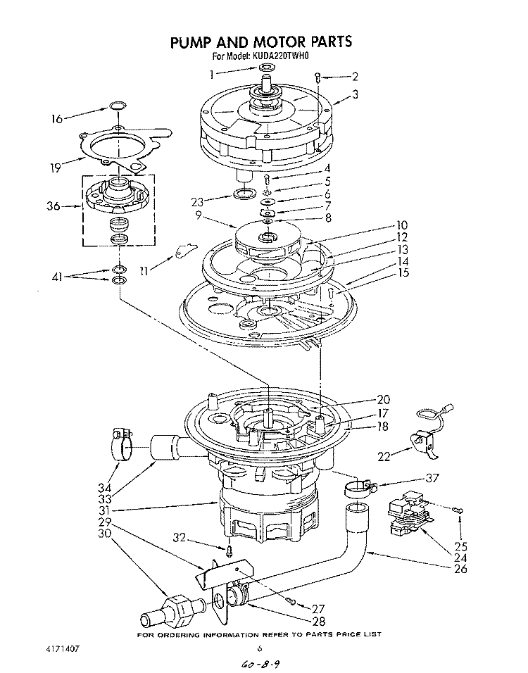 PUMP AND MOTOR Diagram and Parts List for KUDA220TWH0  KitchenAid Dishwasher
