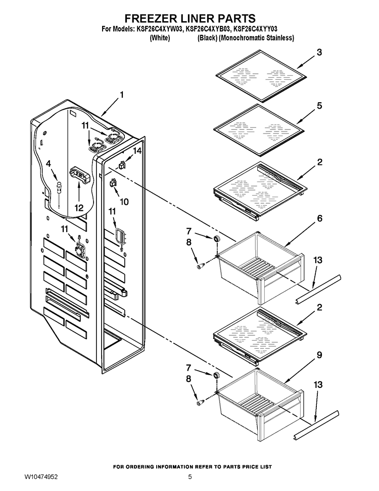 FREEZER LINER PARTS Diagram and Parts List for KSF26C4XYY03  KitchenAid Refrigerator