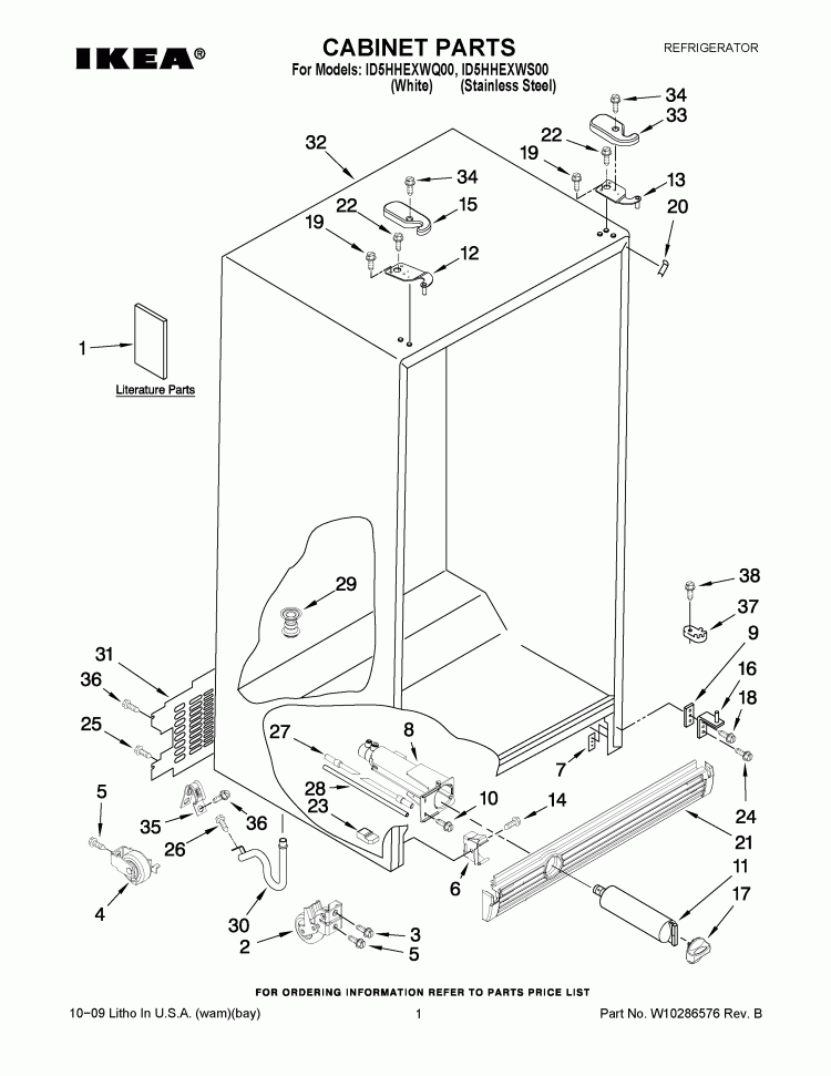 CABINET PARTS Diagram and Parts List for ID5HHEXWS00  Whirlpool Refrigerator