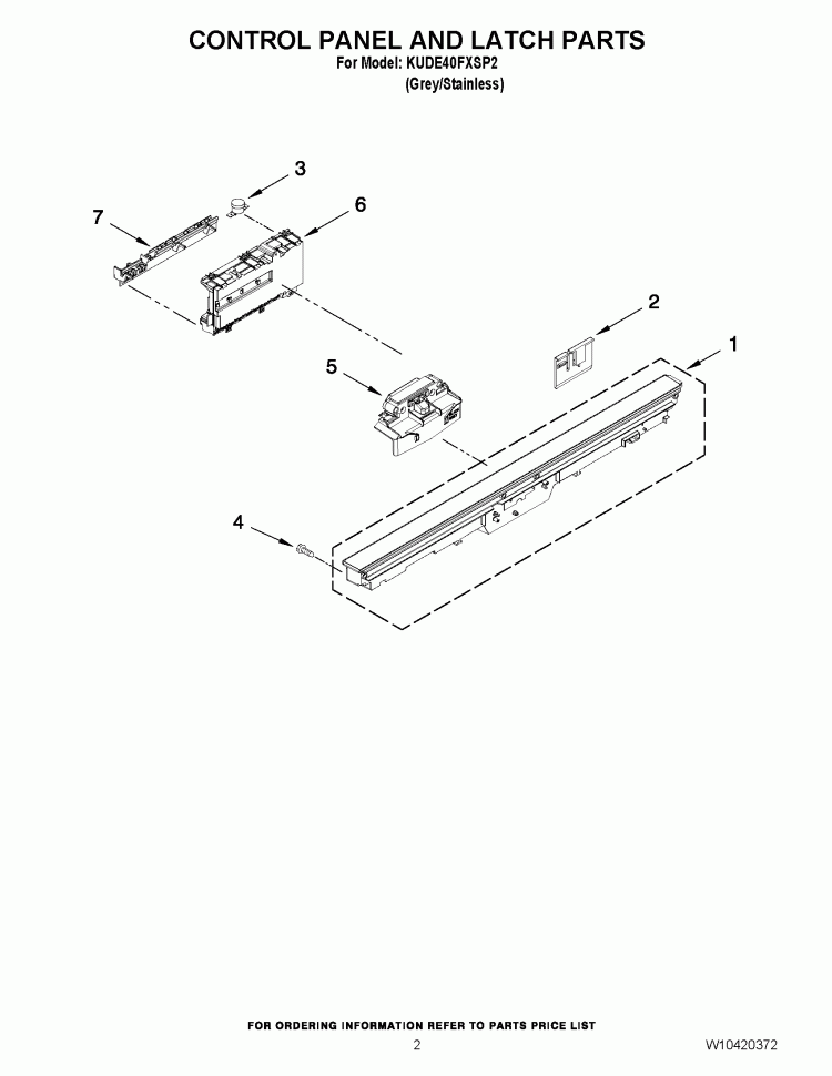 CONTROL PANEL AND LATCH PARTS Diagram and Parts List for KUDE40FXSP2  KitchenAid Dishwasher