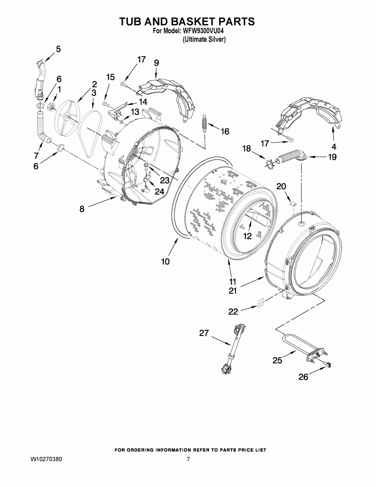TUB AND BASKET PARTS Diagram and Parts List for WFW9300VU04  Whirlpool Washer