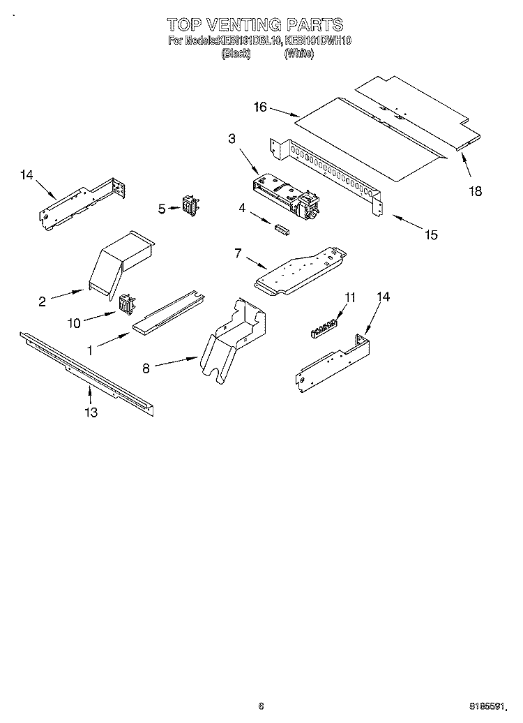 TOP VENTING, OPTIONAL Diagram and Parts List for KEBI101DBL10  KitchenAid Wall Oven