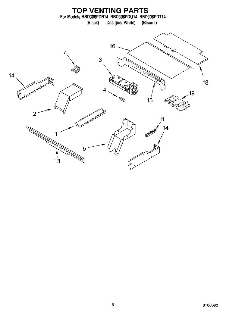 TOP VENTING PARTS, OPTIONAL PARTS Diagram and Parts List for RBD306PDB14  Whirlpool Wall Oven