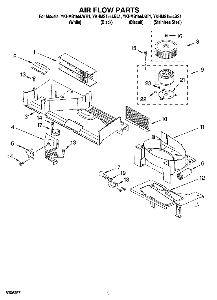 AIR FLOW PARTS Diagram and Parts List for YKHMS155LWH1  KitchenAid Microwave