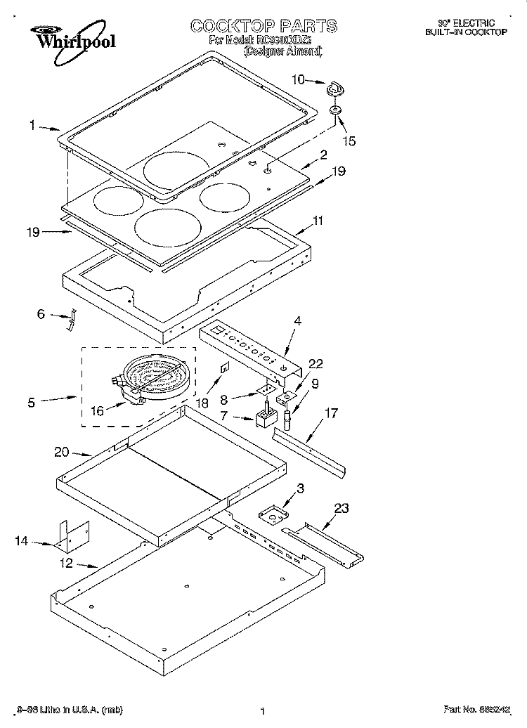 SECTION Diagram and Parts List for RC8600XDZ2  Whirlpool Cooktop