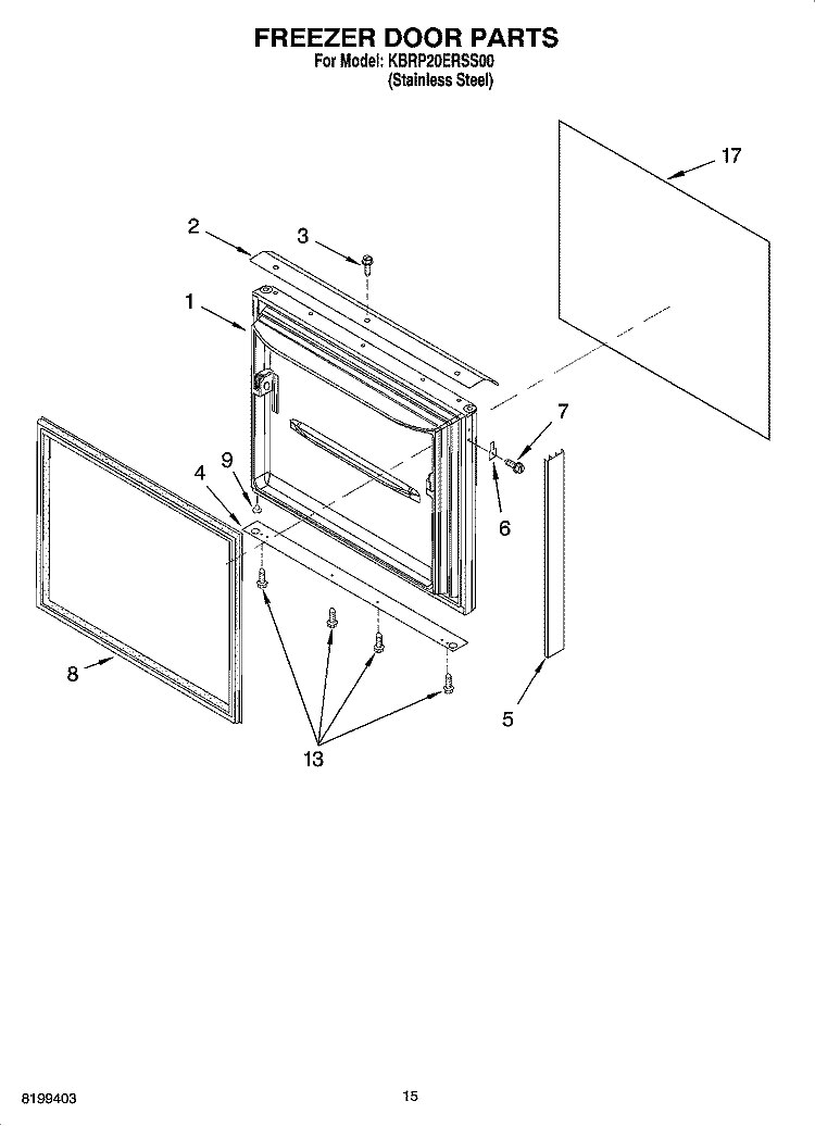 FREEZER DOOR PARTS, OPTIONAL PARTS Diagram and Parts List for KBRP20ERSS00  KitchenAid Refrigerator
