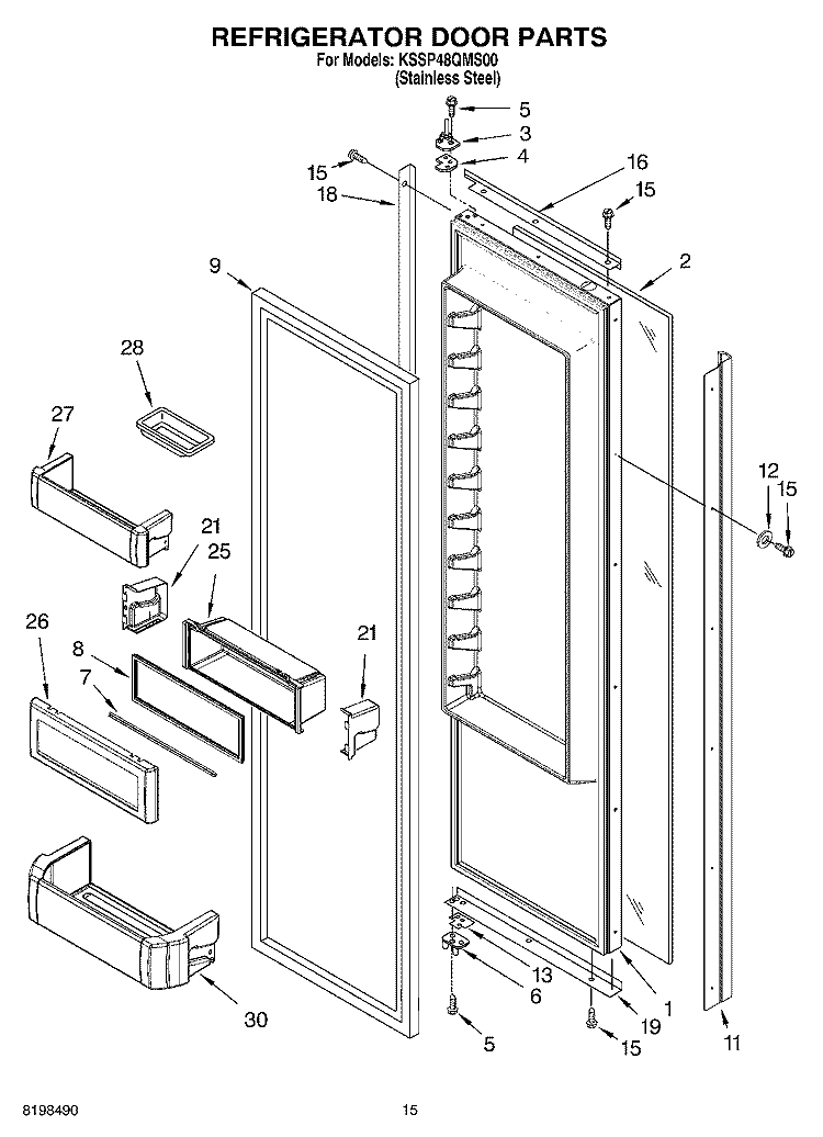 REFRIGERATOR DOOR PARTS Diagram and Parts List for KSSP48QMS00  KitchenAid Refrigerator
