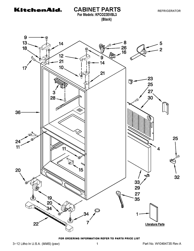 CABINET PARTS Diagram and Parts List for KFCO22EVBL3  KitchenAid Refrigerator