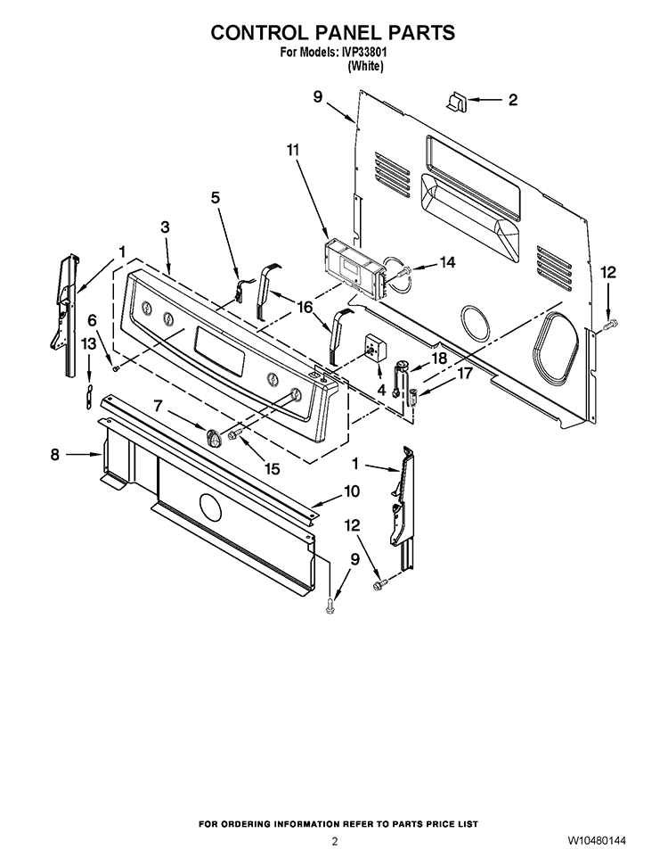CONTROL PANEL PARTS Diagram and Parts List for IVP33801  Inglis Range
