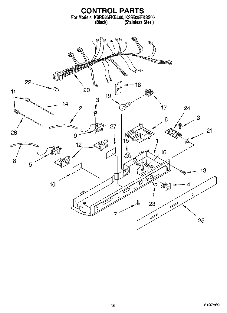 CONTROL Diagram and Parts List for KSRB25FKSS00  KitchenAid Refrigerator