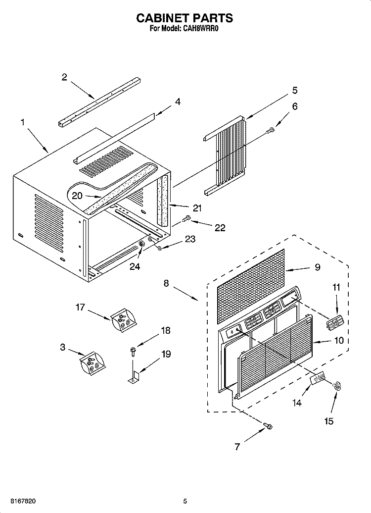CABINET PARTS Diagram and Parts List for CAH8WRR0  Crosley Air Conditioner