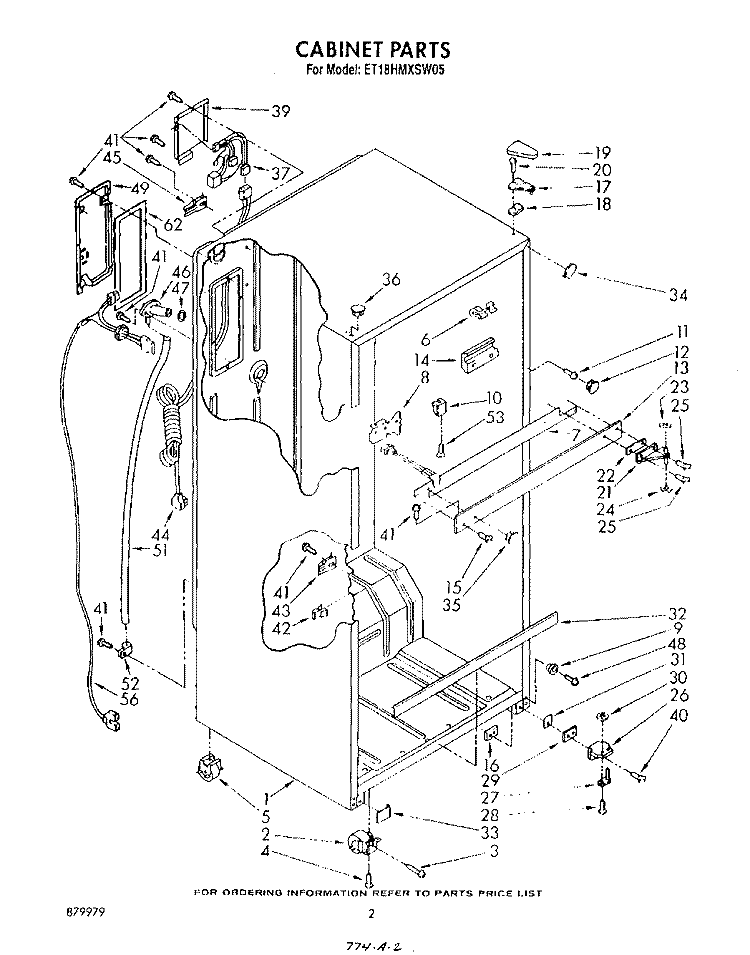 CABINET Diagram and Parts List for ET18HMXSW05  Whirlpool Refrigerator