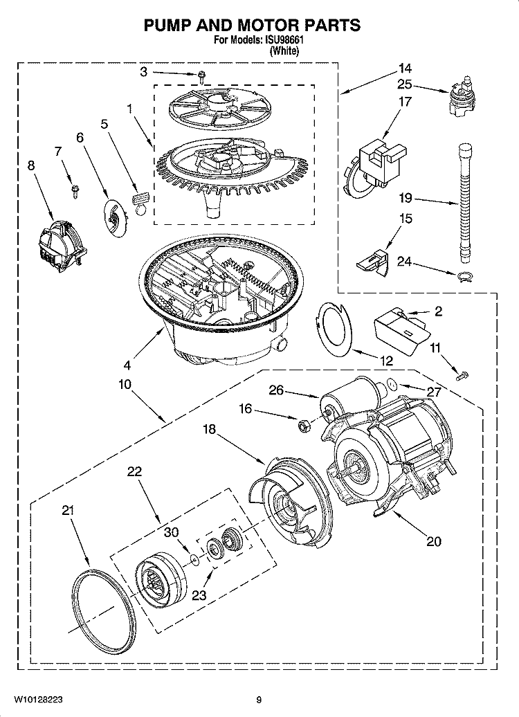 PUMP AND MOTOR PARTS Diagram and Parts List for ISU98661  Inglis Dishwasher