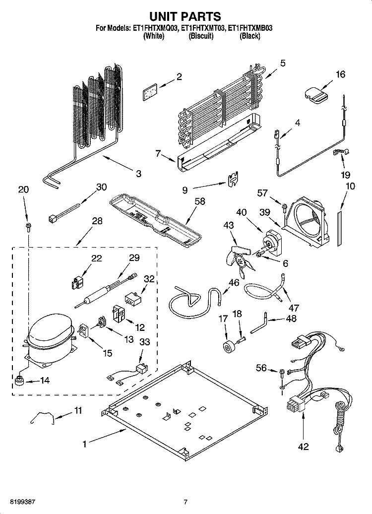 UNIT PARTS Diagram and Parts List for ET1FHTXMB03  Whirlpool Refrigerator