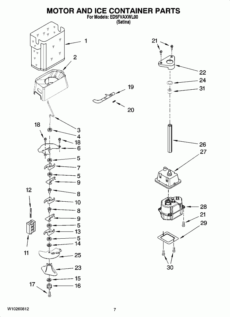 MOTOR AND ICE CONTAINER PARTS Diagram and Parts List for ED5FVAXWL00  Whirlpool Refrigerator