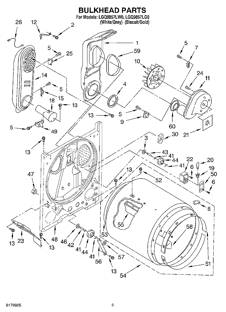 BULKHEAD Diagram and Parts List for LGQ9857LG0  Whirlpool Dryer