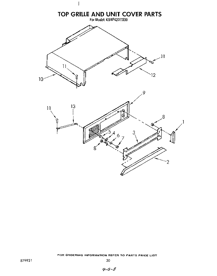 TOP GRILLE AND UNIT COVER Diagram and Parts List for KSRF42DTX00  KitchenAid Refrigerator