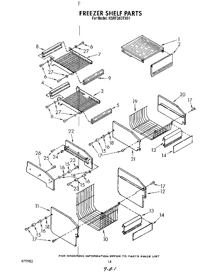FREEZER SHELF Diagram and Parts List for KSRF36DTX01  KitchenAid Refrigerator