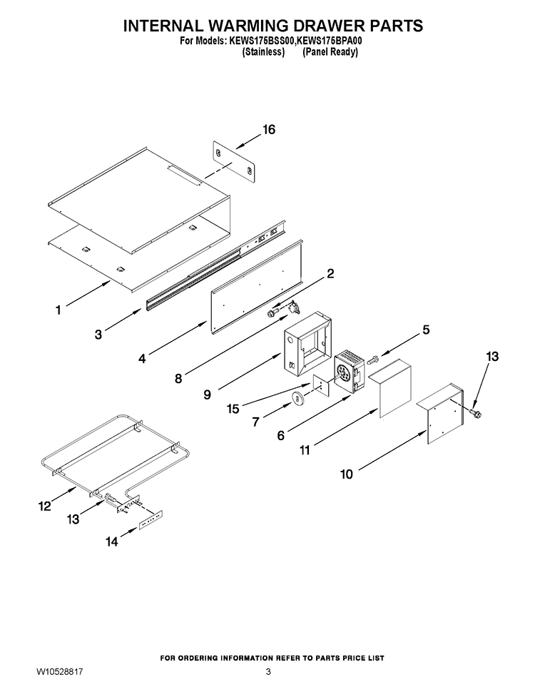 INTERNAL WARMING DRAWER PARTS Diagram and Parts List for KEWS175BPA00  KitchenAid Warming Drawer