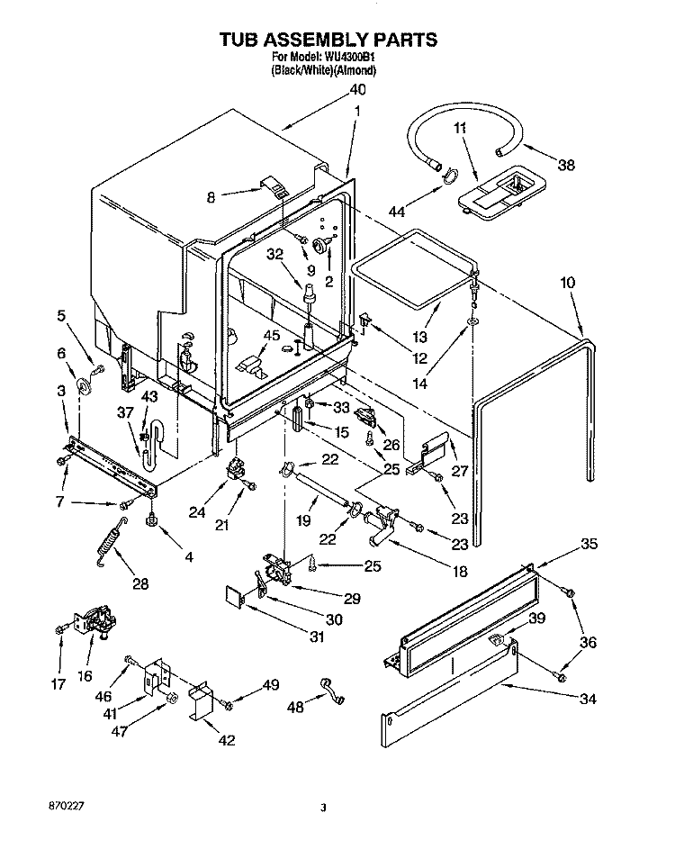 TUB ASSEMBLY, LIT/OPTIONAL Diagram and Parts List for WU4300B1  Roper Dishwasher