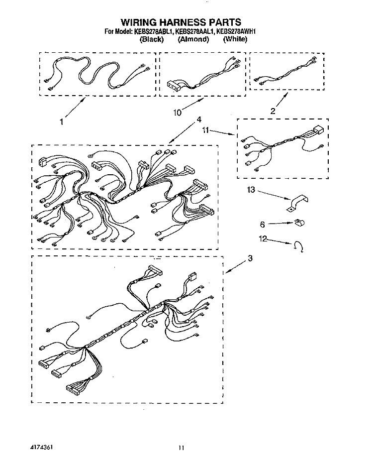 WIRING HARNESS Diagram and Parts List for KEBS278ABL1  KitchenAid Wall Oven
