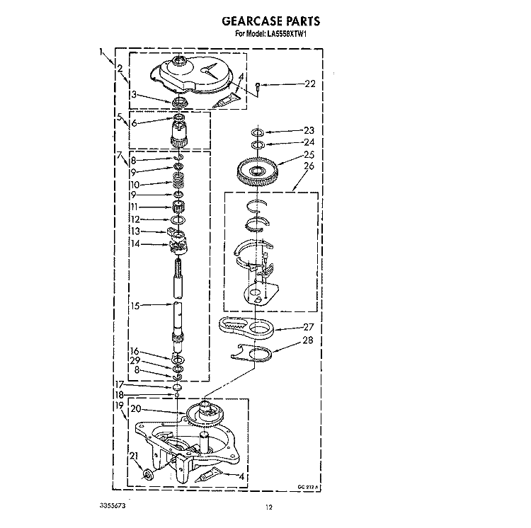 GEARCASE Diagram and Parts List for LA5558XTF1  Whirlpool Washer