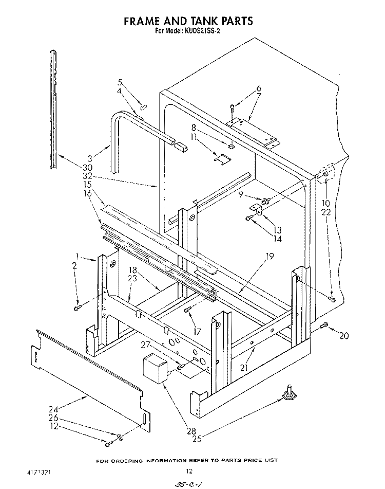 FRAME AND TANK Diagram and Parts List for KUDS21SS2  KitchenAid Dishwasher