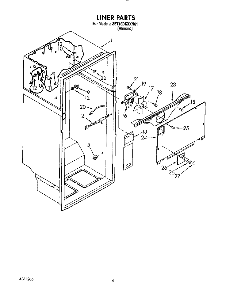 LINER Diagram and Parts List for 3ET18DKXXN01  Whirlpool Refrigerator