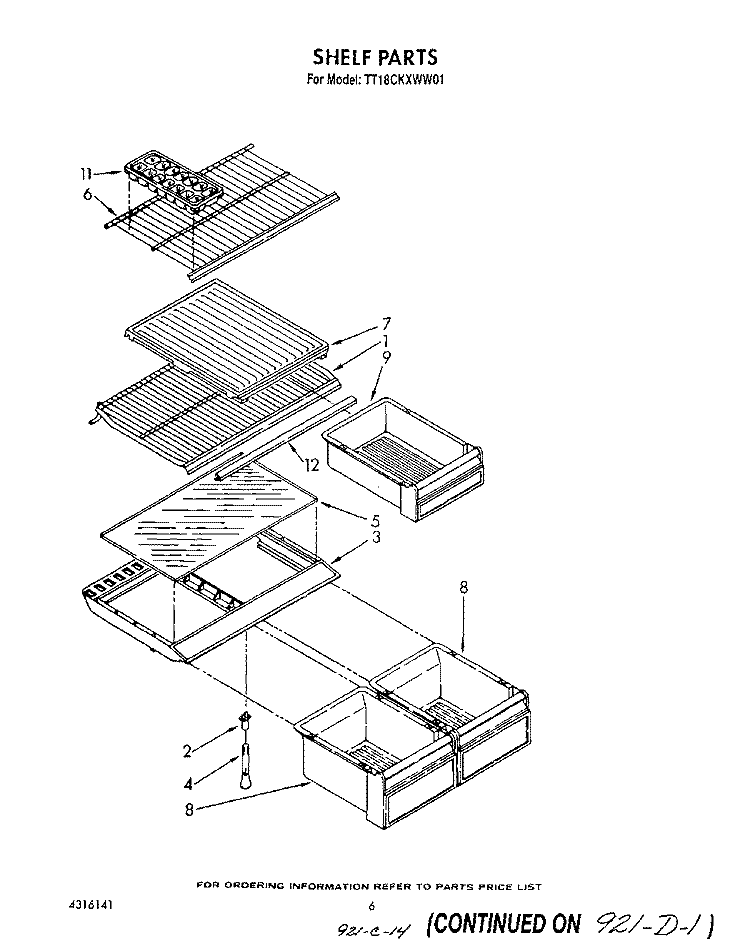 SHELF Diagram and Parts List for TT18CKXWN01  Whirlpool Refrigerator