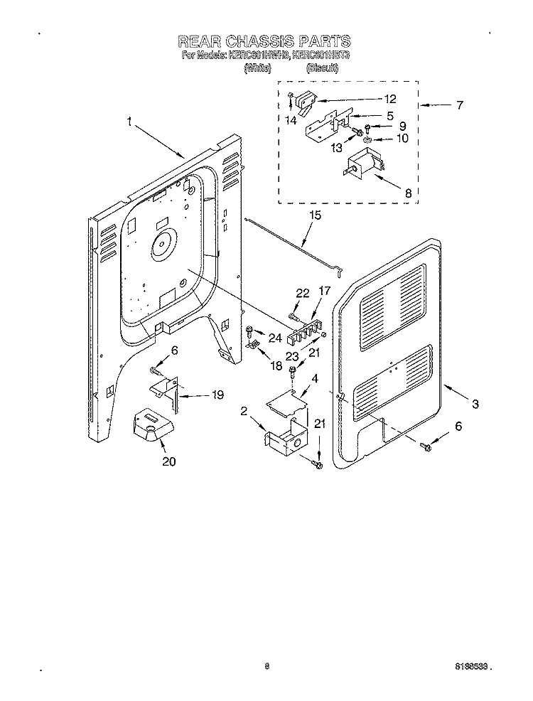 REAR CHASSIS Diagram and Parts List for KERC601HWH3  KitchenAid Range