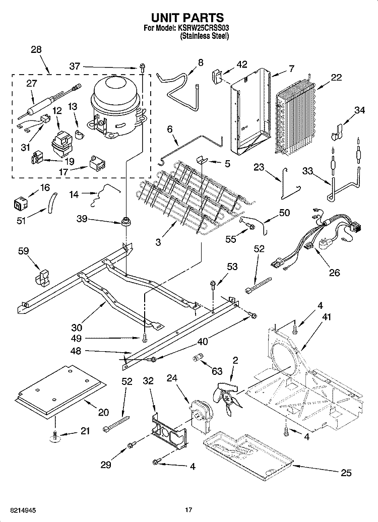 UNIT PARTS Diagram and Parts List for KSRW25CRSS03  KitchenAid Refrigerator