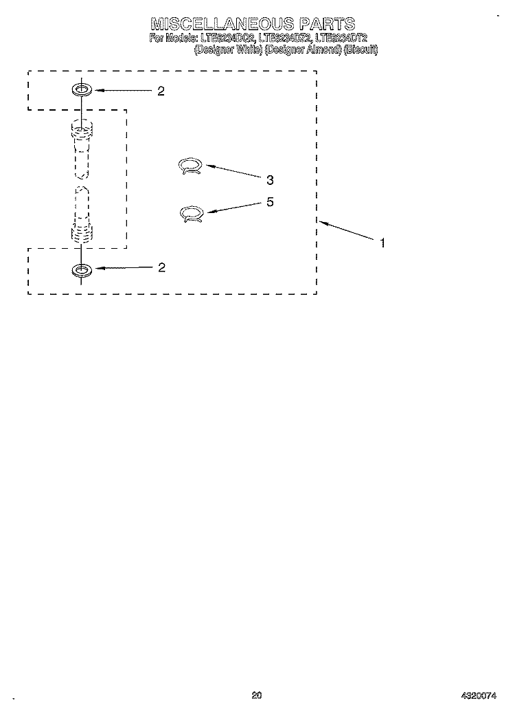MISCELLANEOUS, OPTIONAL Diagram and Parts List for LTE6234DQ2  Whirlpool Washer Dryer Combo