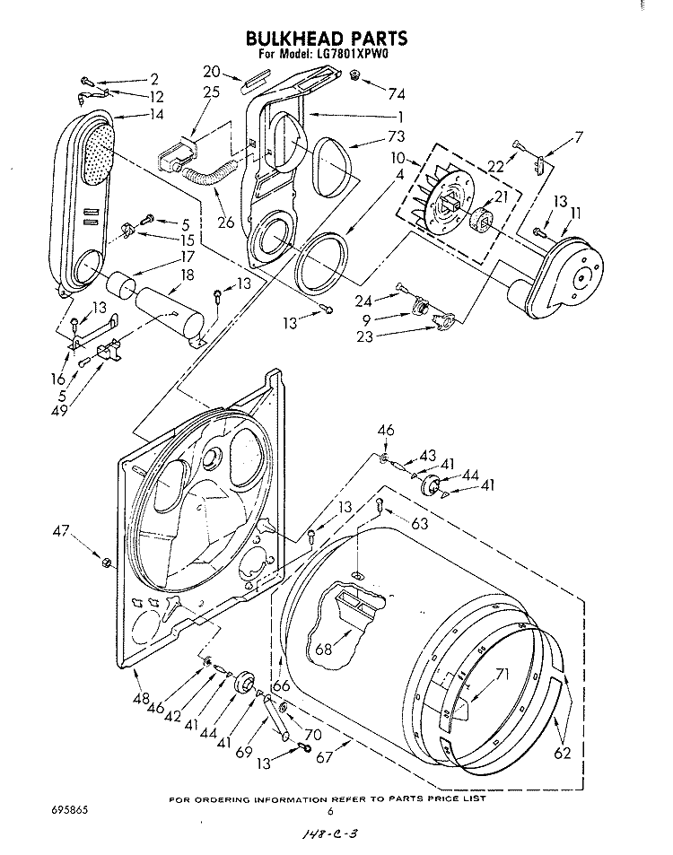 BULKHEAD Diagram and Parts List for LG7801XPW0  Whirlpool Dryer